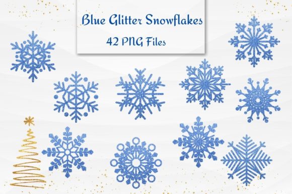 42 Blue Glitter Snowflakes Collection: A Versatile Winter Design Asset