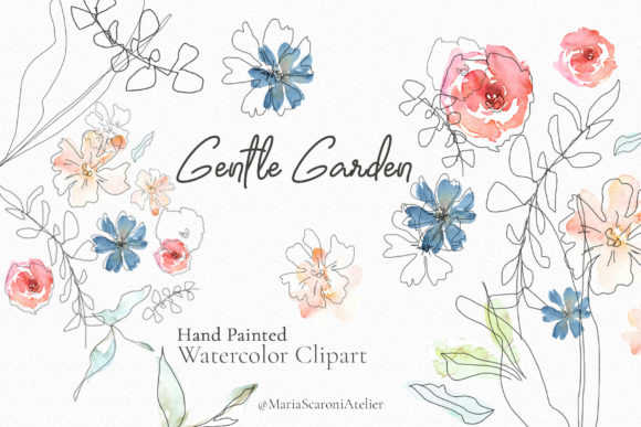 Gentle Garden Watercolor Flowers Clipart