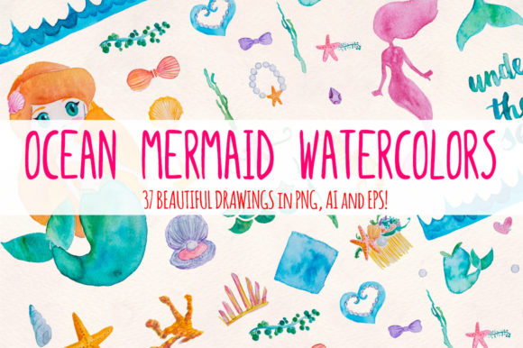 Ocean Mermaid Watercolors