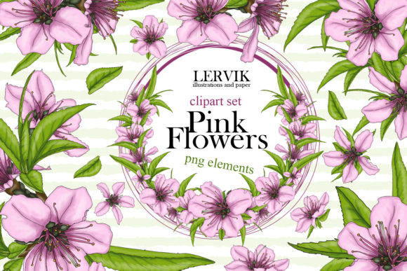 Pink Flowers Clipart. Summer Floral
