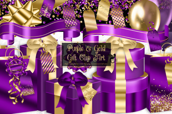 Purple and Gold Gift Clipart: A Versatile Addition to Your Digital Design Toolkit