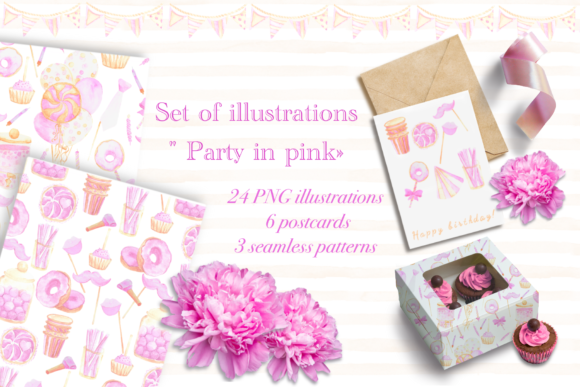 Set of Illustrations Party in Pink