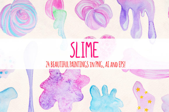 Slime-Themed Watercolour Graphic Elements for Creative Projects