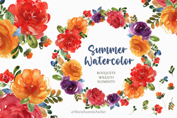 Summer Watercolor Flowers Clipart