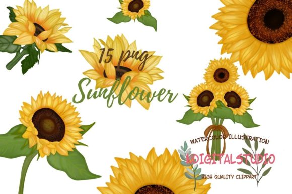 Sunflower Clipart . Watercolor Sunflower: A Versatile Digital Asset for Creatives and Businesses