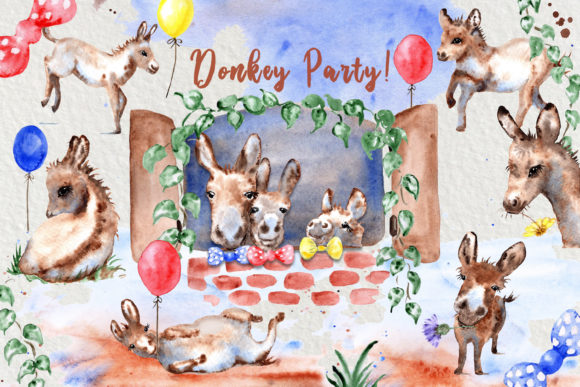Watercolor Donkey Party Clip Art Set: A Versatile Creative Resource