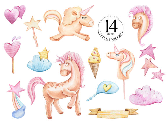 Watercolor Valentines Unicorns Clipart